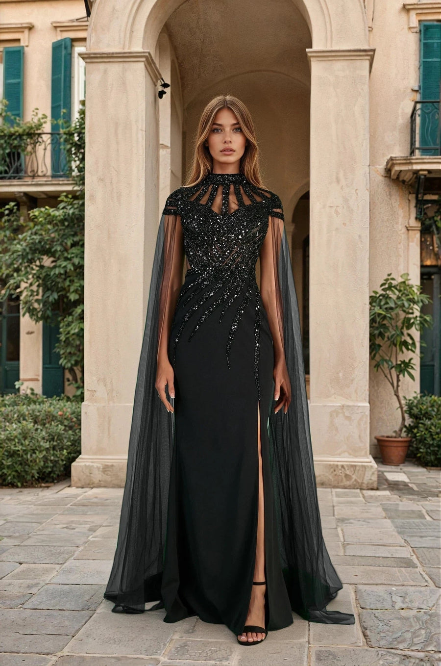 Kos Couture Luxury Couture Beaded Black Formal Dress