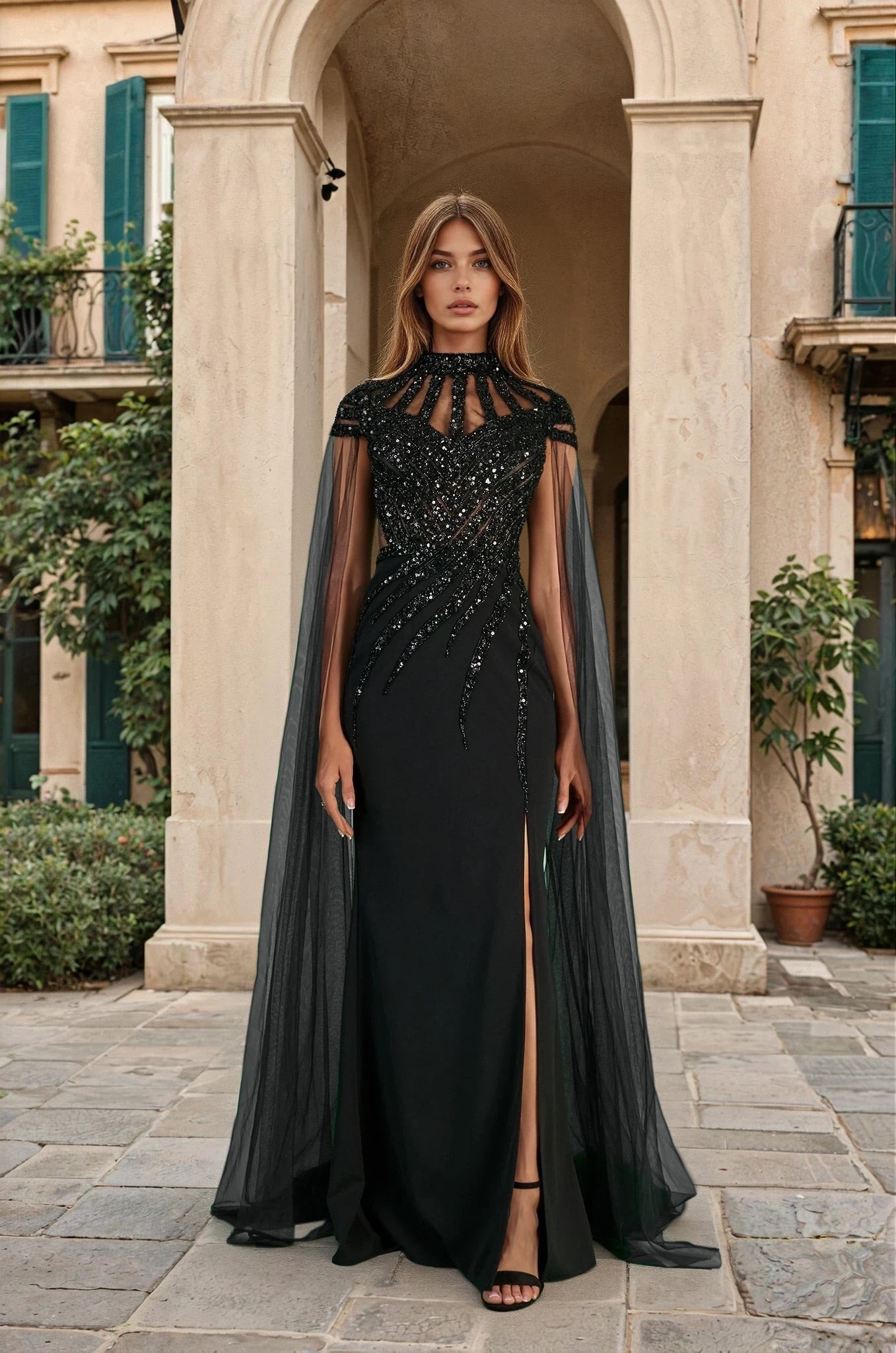 Kos Couture Luxury Couture Beaded Black Formal Dress