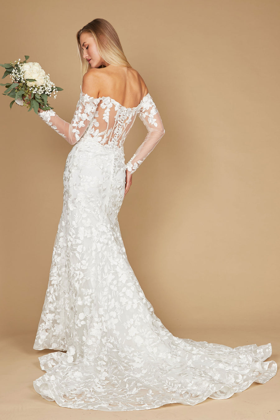 Wedding Dresses Lace Long Off Shoulder Mermaid Wedding Dress Off White