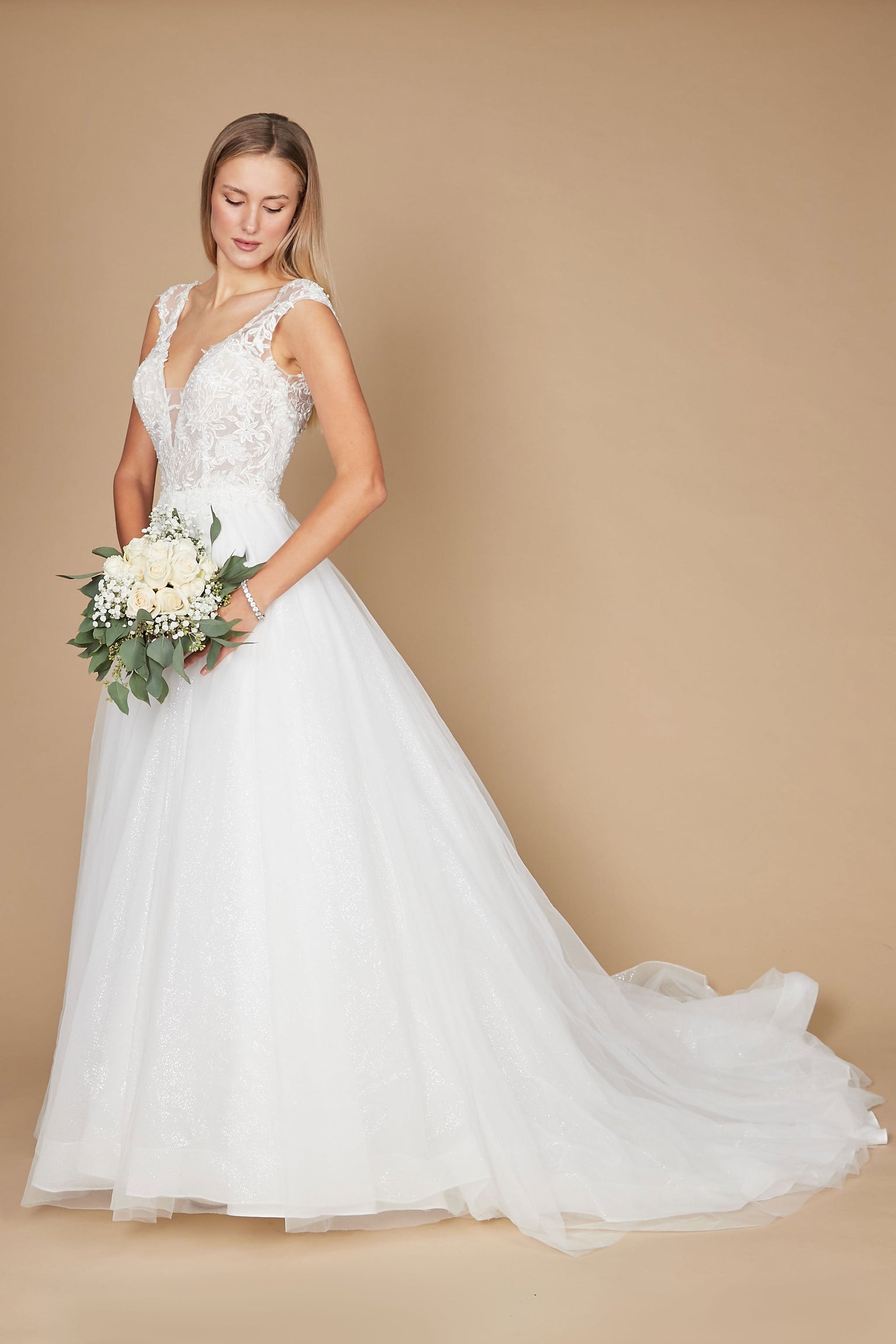 Kos Couture Long Cap Sleeve Lace Wedding Dress