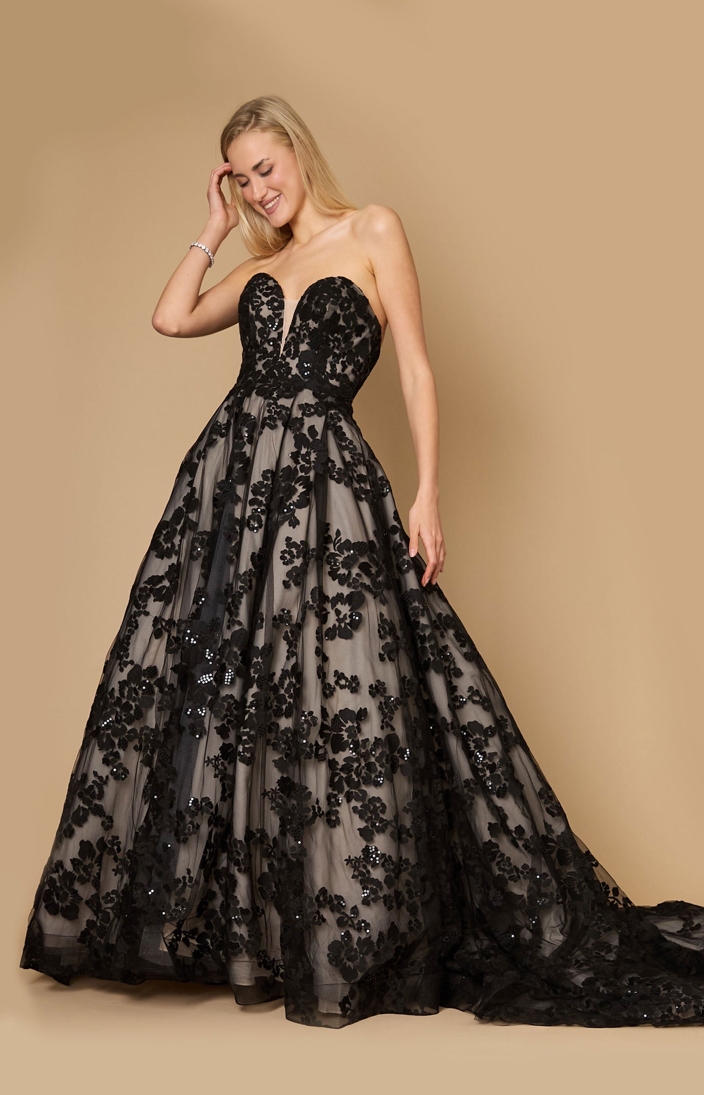 Kos Couture Long Black Tie Formal Couture Ball Gown