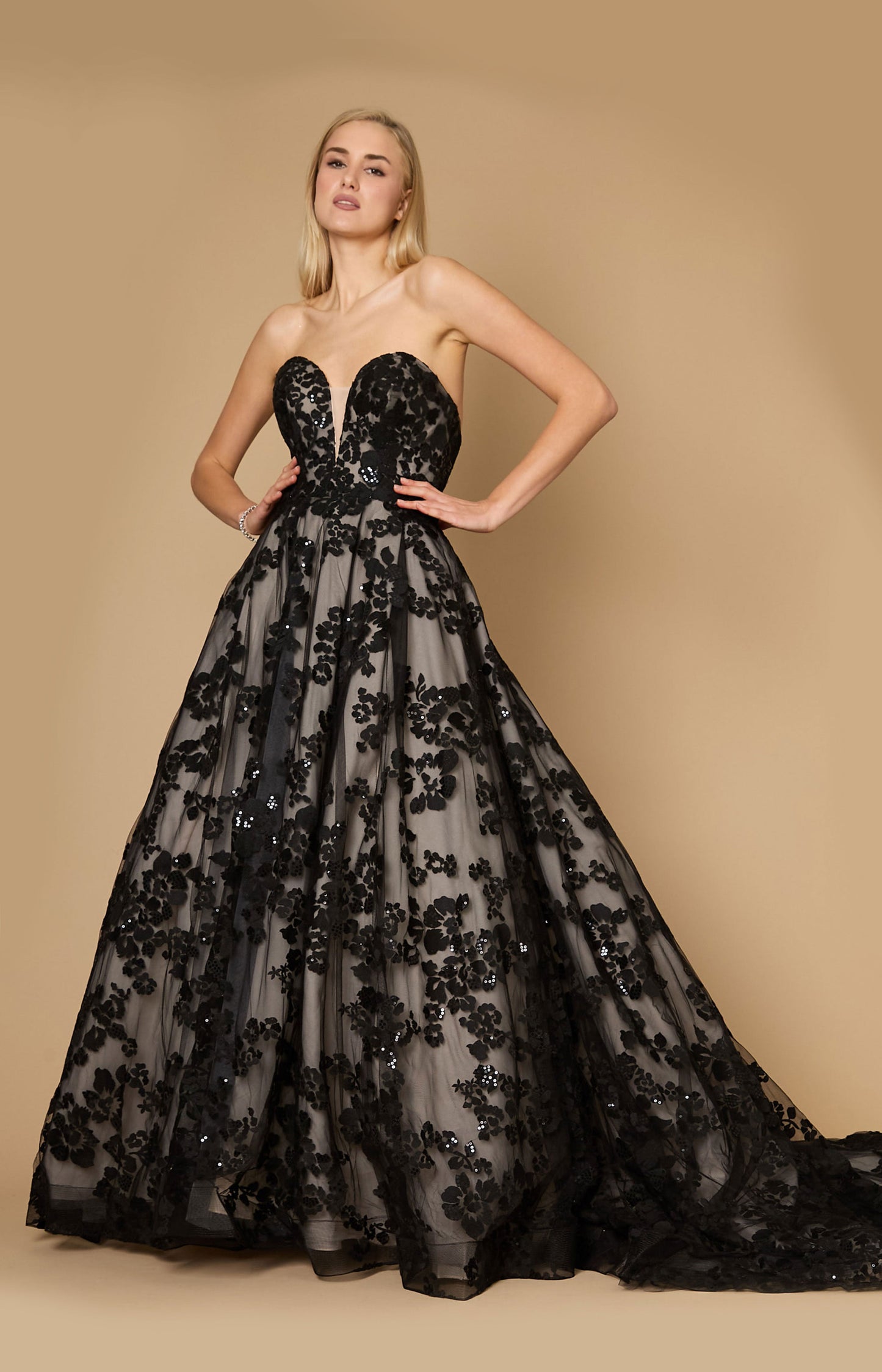 Kos Couture Long Black Tie Formal Couture Ball Gown