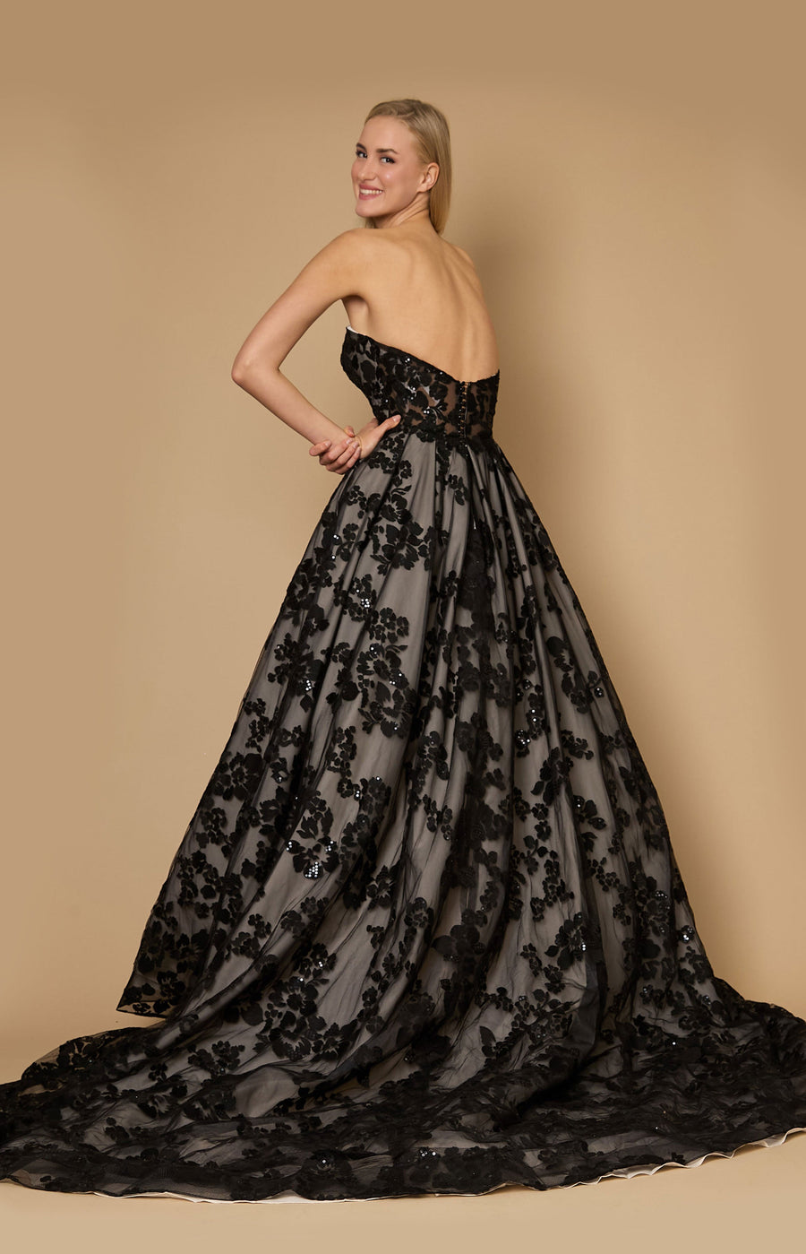 Kos Couture Long Black Tie Formal Couture Ball Gown