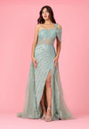 Kos Couture Long Couture Hand Beaded Cold Shoulder Formal Dress