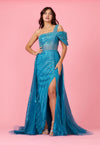 Kos Couture Long Couture Hand Beaded Cold Shoulder Formal Dress