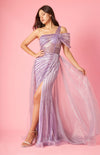 Kos Couture Long Couture Hand Beaded Cold Shoulder Formal Dress