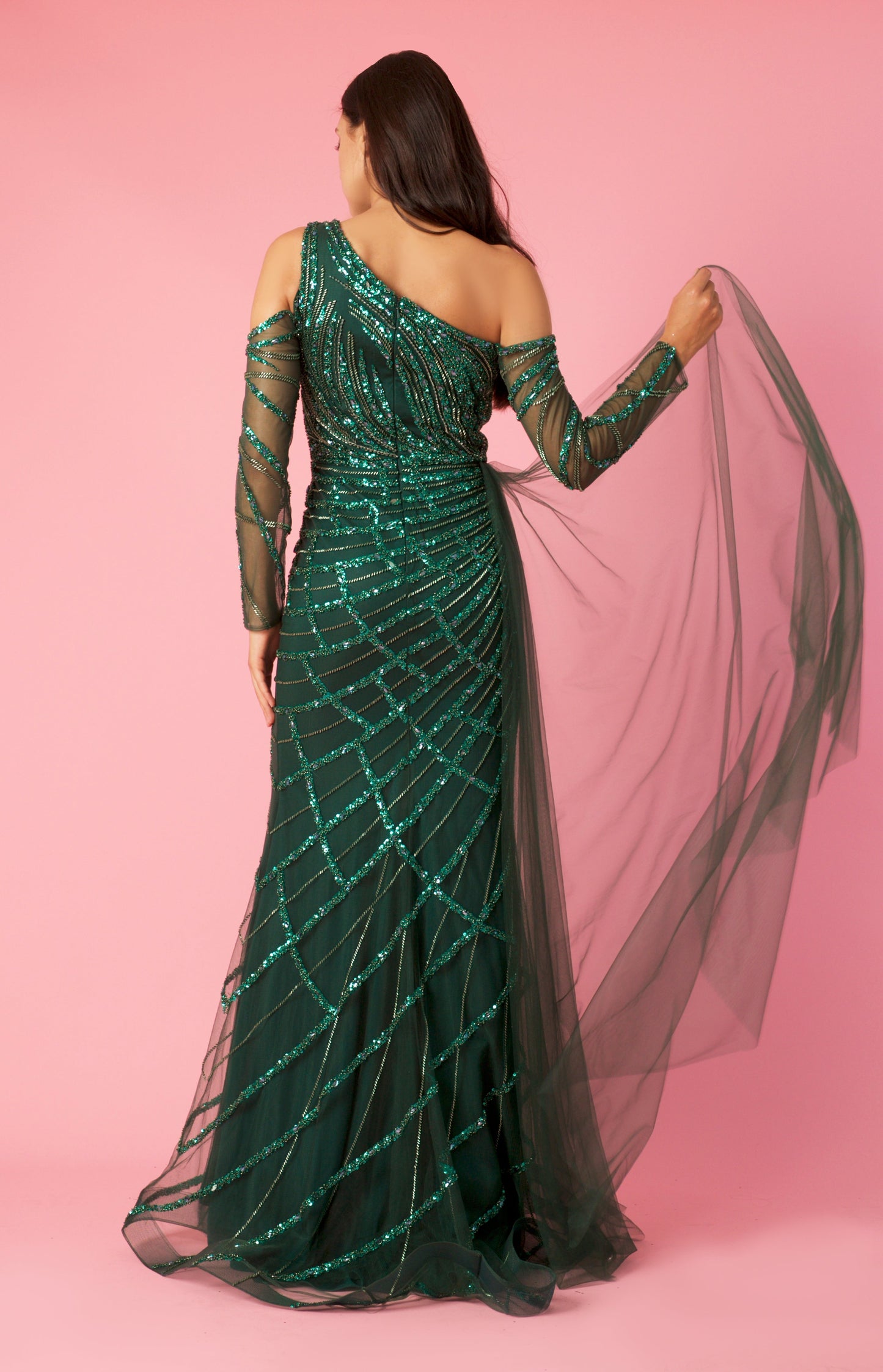 Kos Couture Long Couture Long Sleeve Hand Beaded Formal Dress