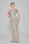 Kos Couture Short Sleeve Hand Beaded Formal Couture Dress