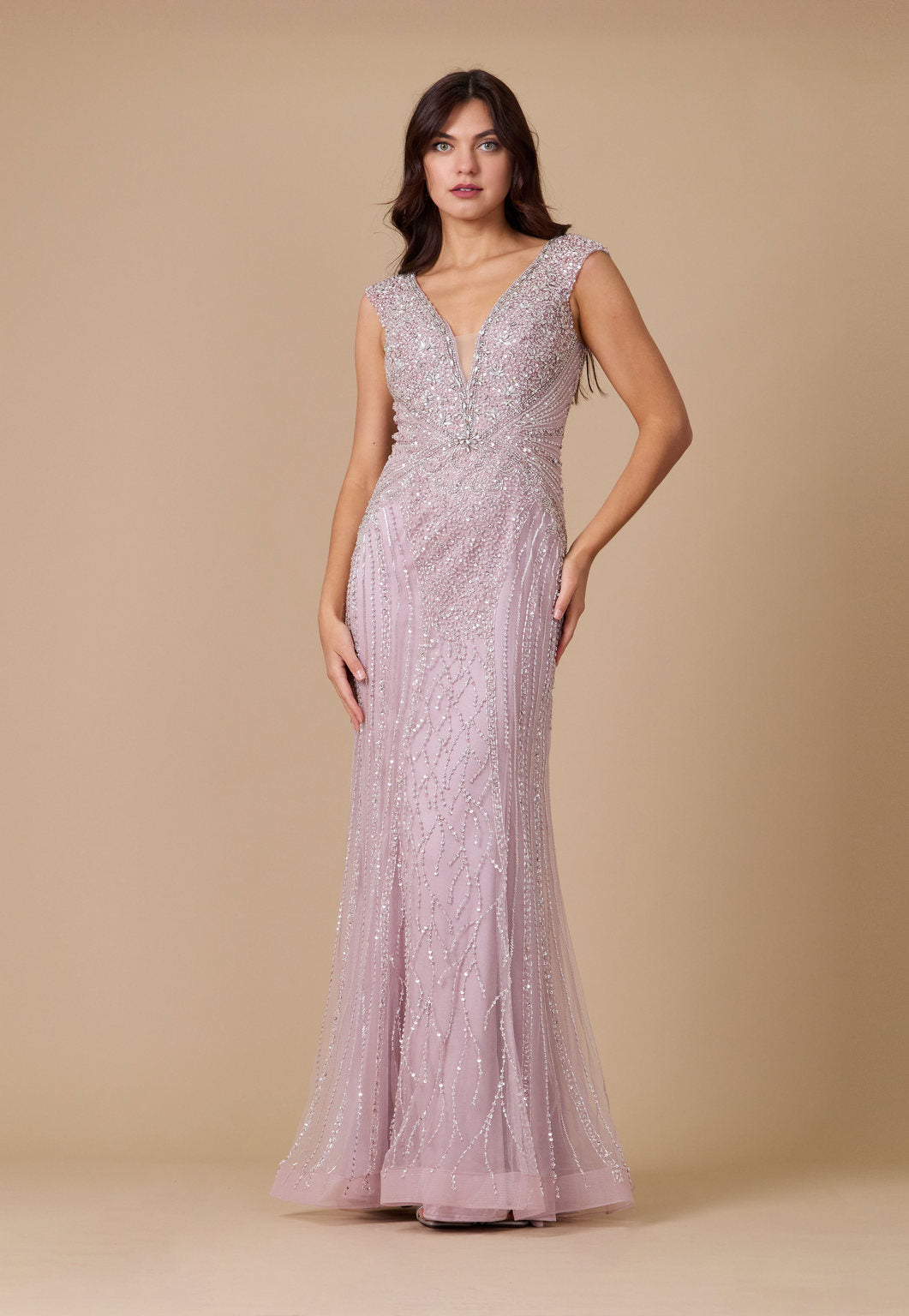 Kos Couture Fully Beaded Long Couture Formal Evening Dress