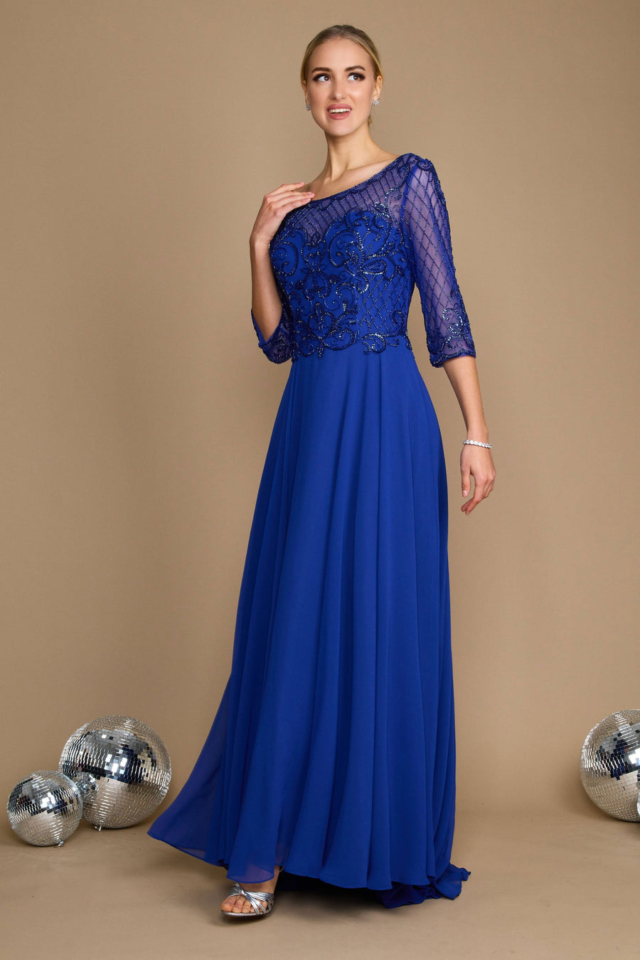 Kos Couture 8919 Long Sleeve Hand Beaded Mother of The Bride Dress Royal Blue
