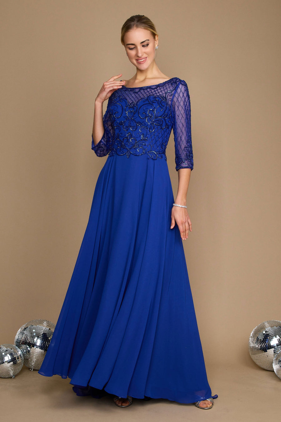 Kos Couture 8919 Long Sleeve Hand Beaded Mother of The Bride Dress Royal Blue