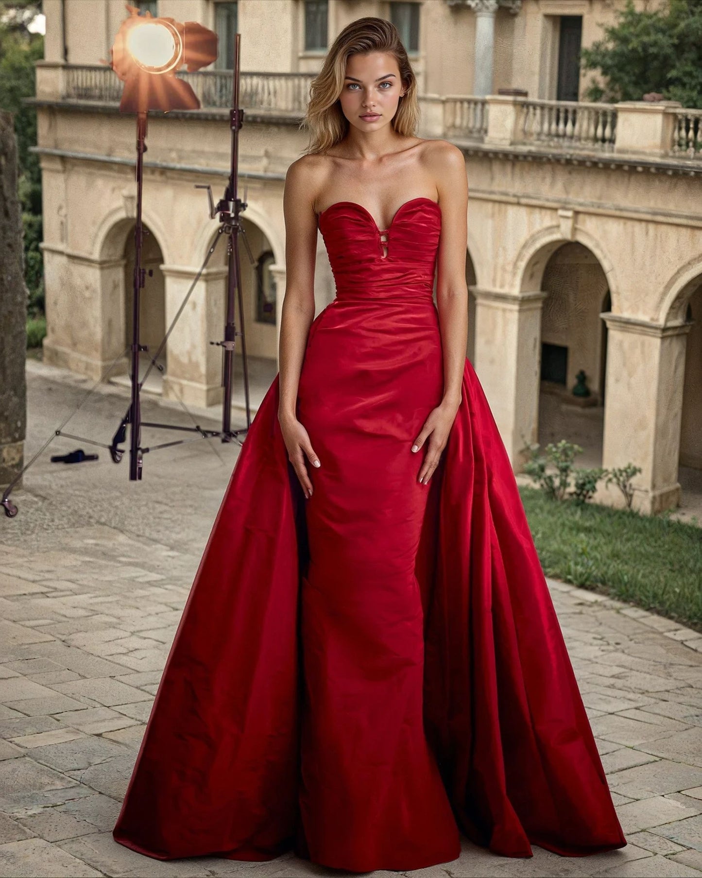 Prom Dresses Scarlett Strapless Ruched Satin Ball Gownn Scarlet Red