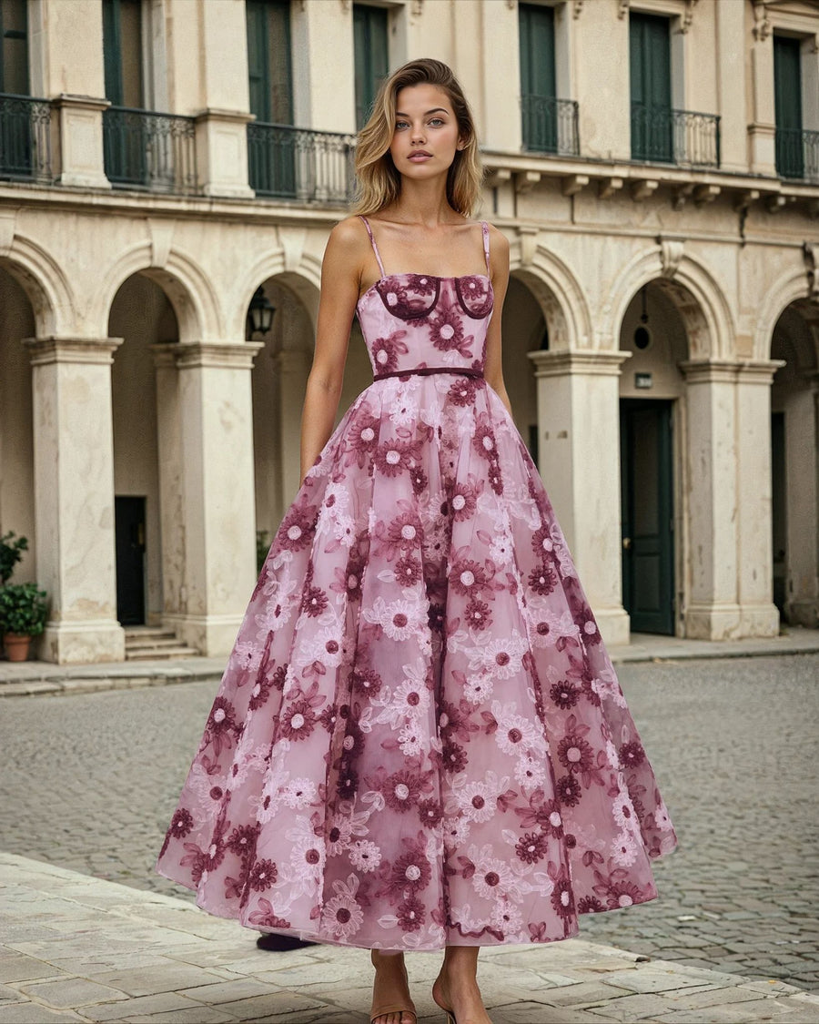 Prom Dresses Floral Embroidered Corset A Line Gown Mauve Pink