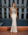 Prom Dresses Kos Couture Nude Beaded Halter Neck Mermaid Gown Nude/Light Beige