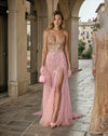 Prom Dresses Sequin Embellished Sheer Slit Gown Gold/Blush
