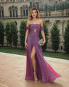 Prom Dresses Off Shoulder Draped Gown with High Slit Mauve