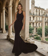 Prom Dresses Racerback Jersey Mermaid Gown with Train Black