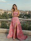 Prom Dresses Embellished Strapless High Slit Gown Blush Pink