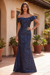 Kos Couture Off the Shoulder Floral Jacquard Mermaid Evening Formal Dress