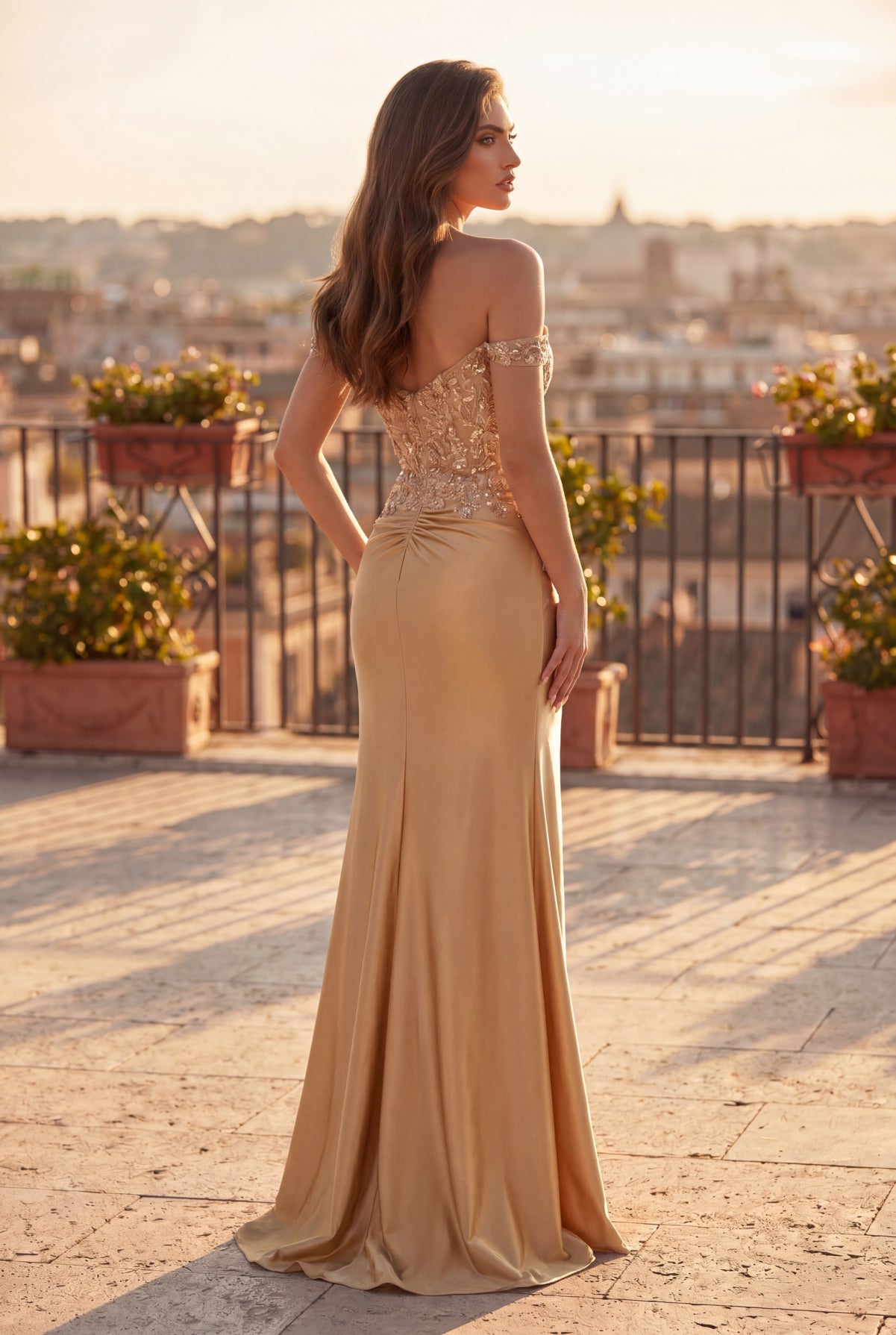 Kos Couture Off Shoulder Corset Formal Evening Dress