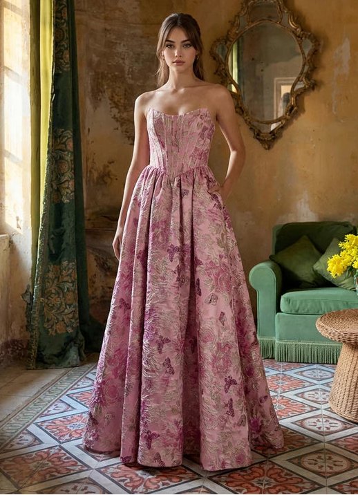 Kos Couture Long Pink Corset Prom Dress