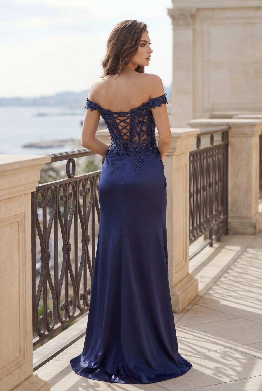 Kos Couture Fitted Corset Off the Shoulder Formal Prom Dress