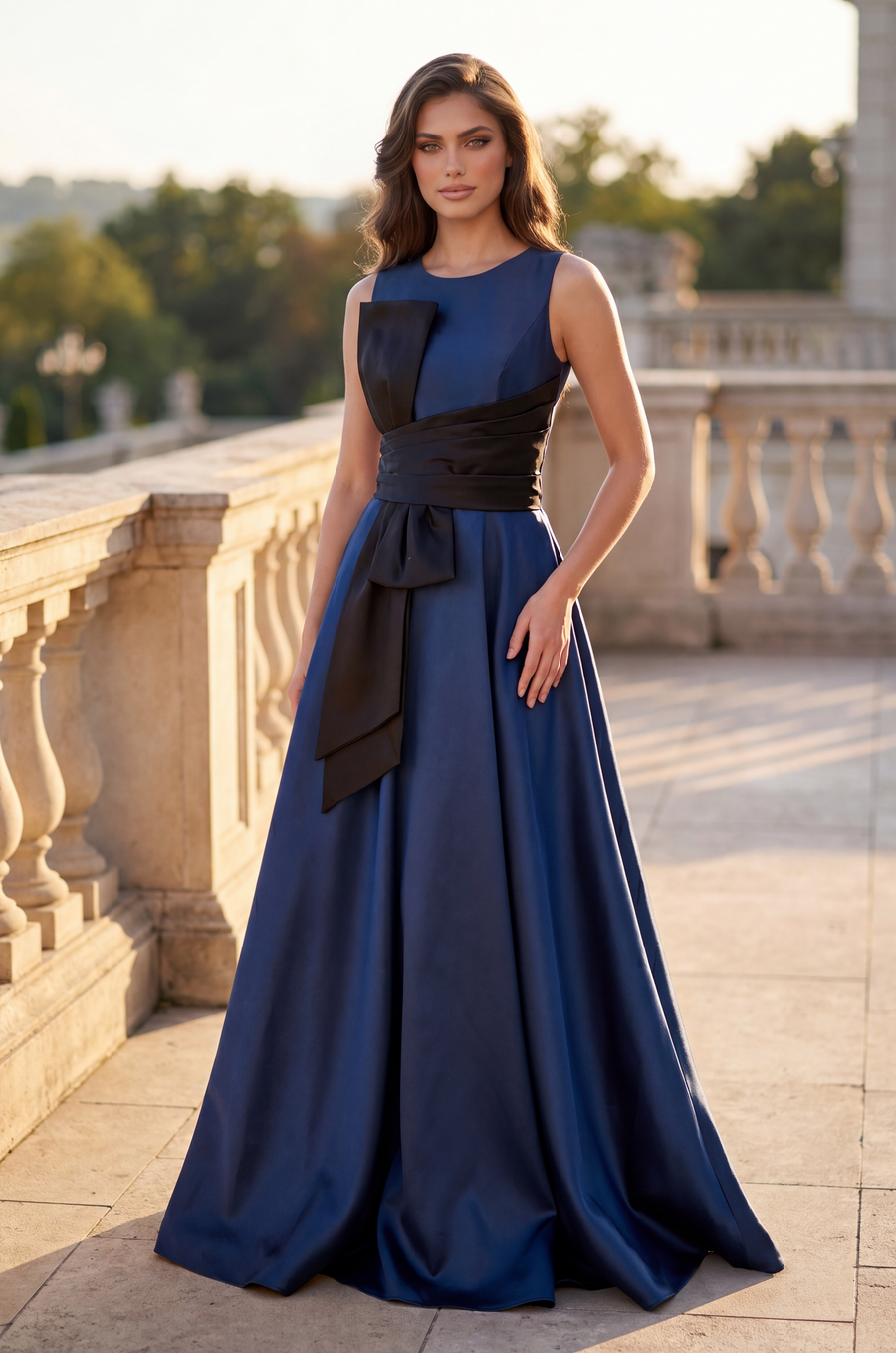 Kos Couture Long Formal Ball Gown with Statement Bow