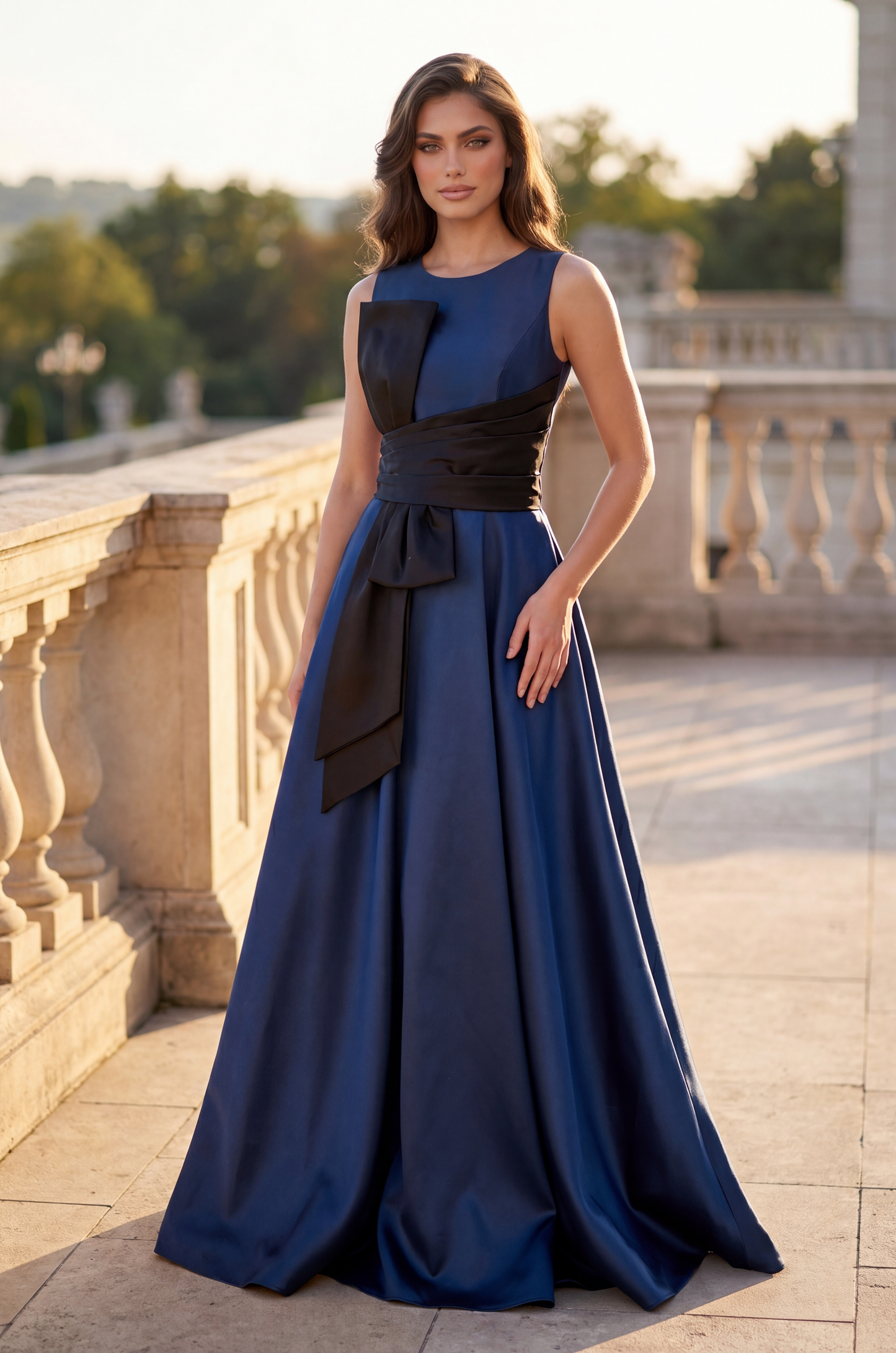 Kos Couture Long Formal Ball Gown with Statement Bow