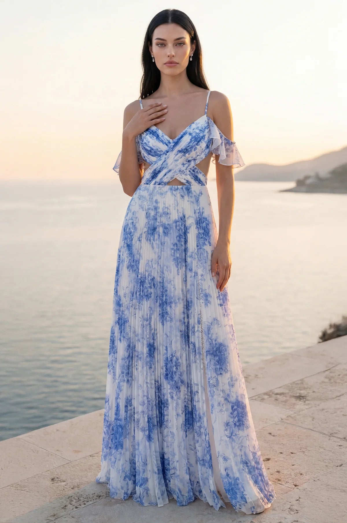 Kos Couture Long Prom Dress with Side Cut Outs