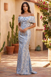 Kos Couture Off the Shoulder Floral Jacquard Mermaid Evening Formal Dress