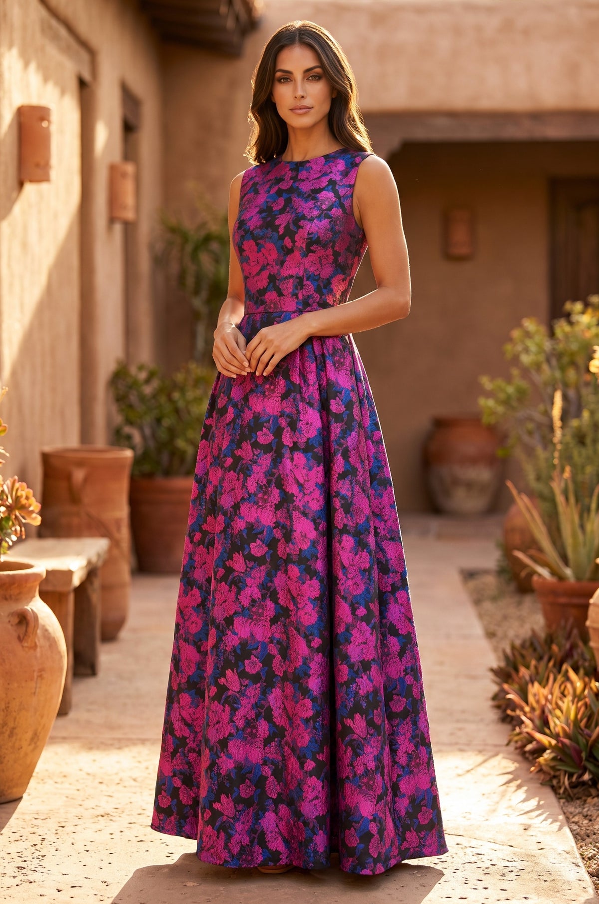 Kos Couture Formal Printed Floral Patterned Evening Dress