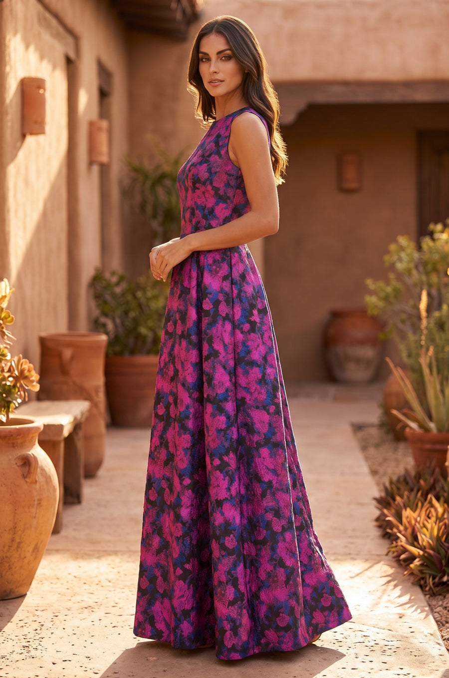 Kos Couture Formal Printed Floral Patterned Evening Dress