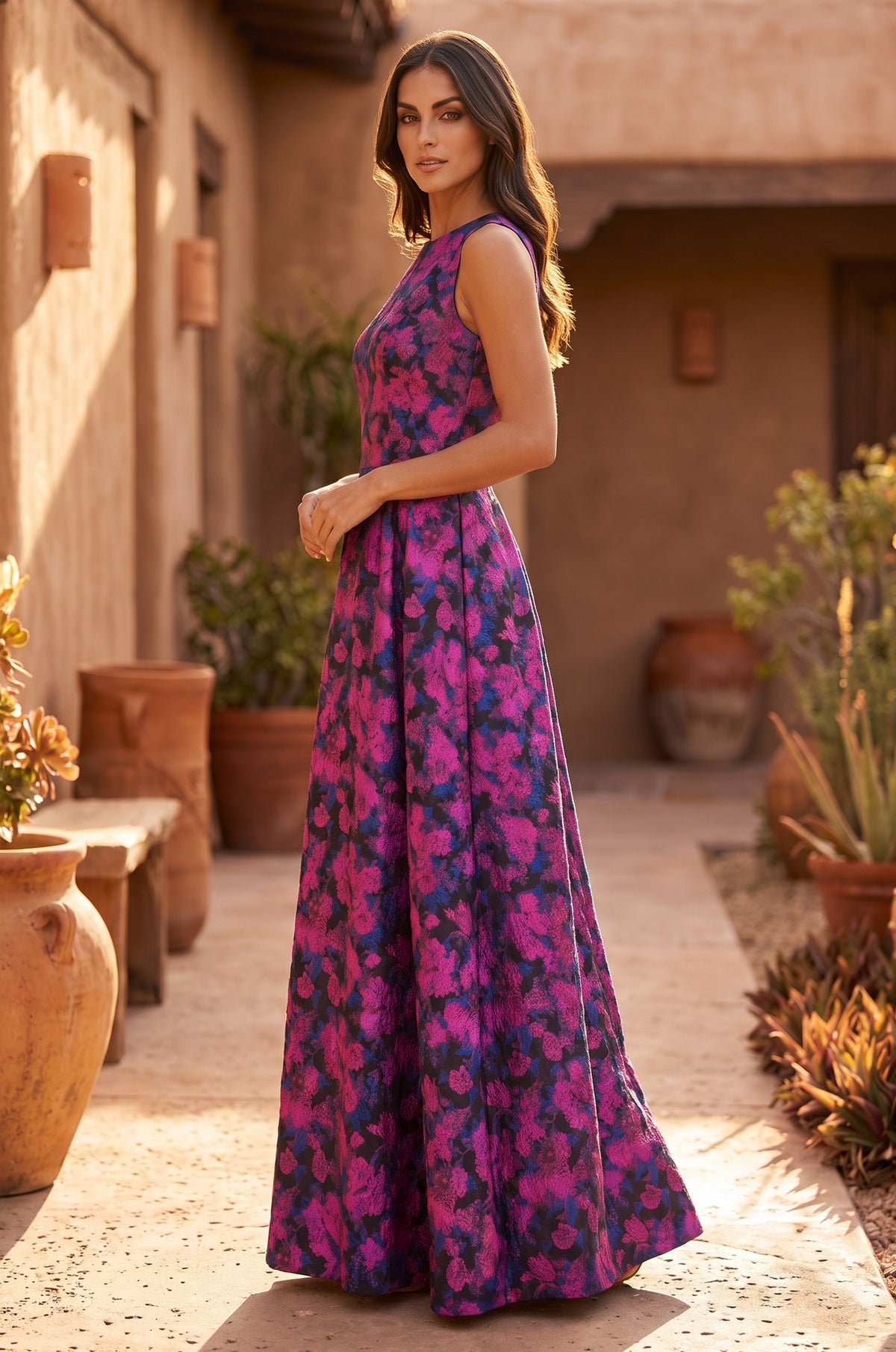 Kos Couture Formal Printed Floral Patterned Evening Dress
