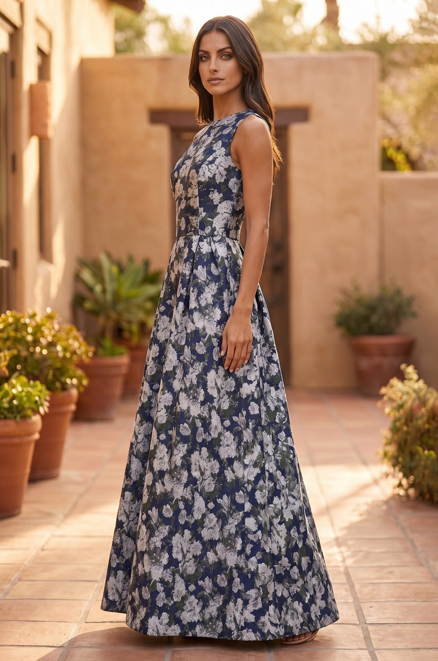 Kos Couture Formal Printed Floral Patterned Evening Dress