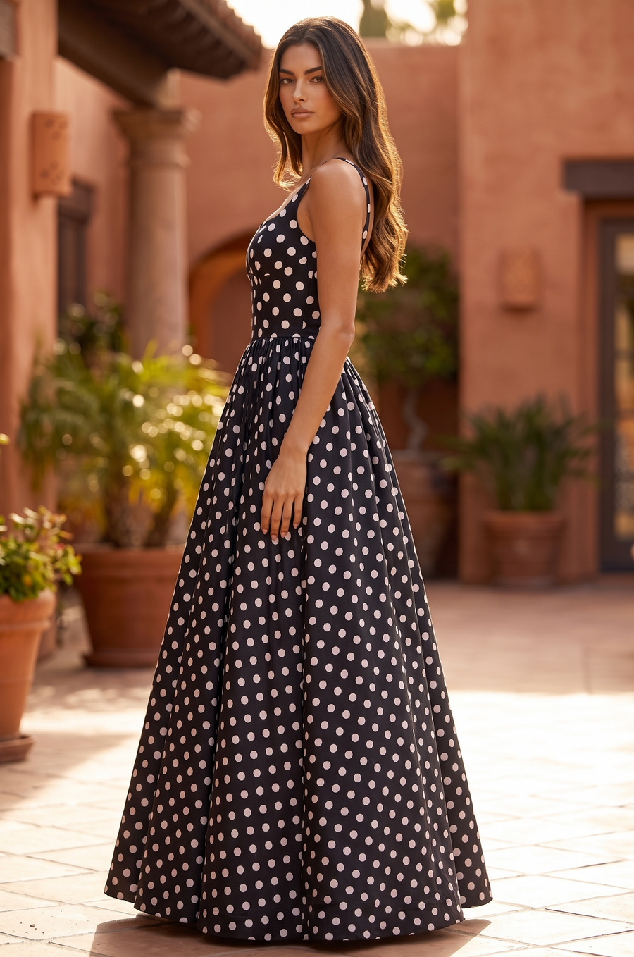 Kos Couture Square Neck Polka Dot Full Skirt Formal Gown