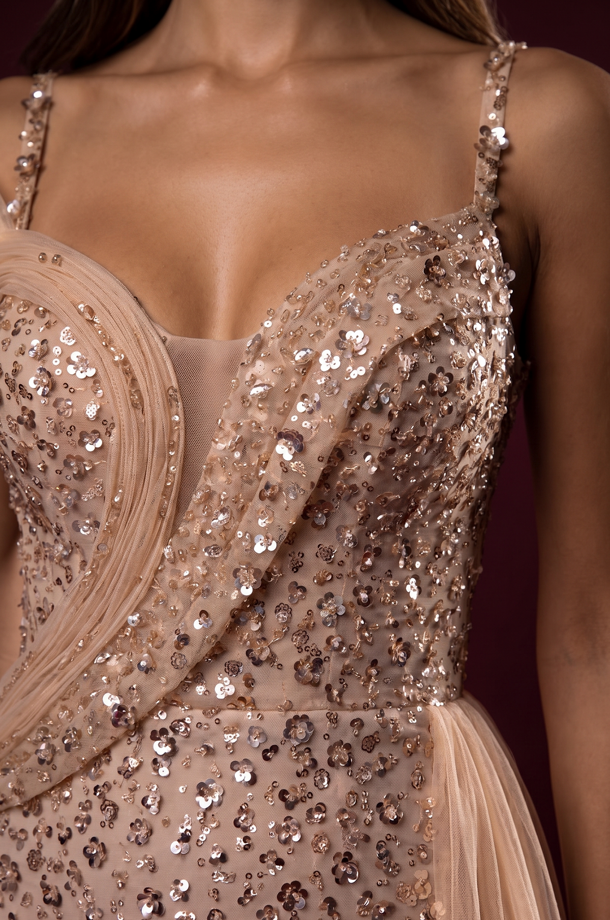 Kos Couture Sequin Fitted Long Formal Couture Evening Dress