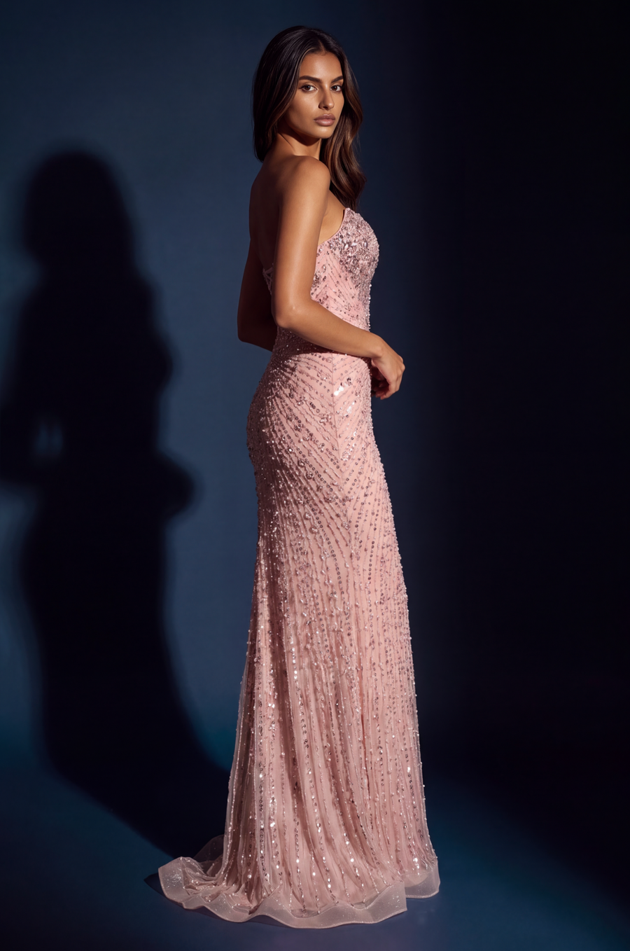 Rose view of Strapless Sweetheart Sequin Mermaid Gown, style 1664