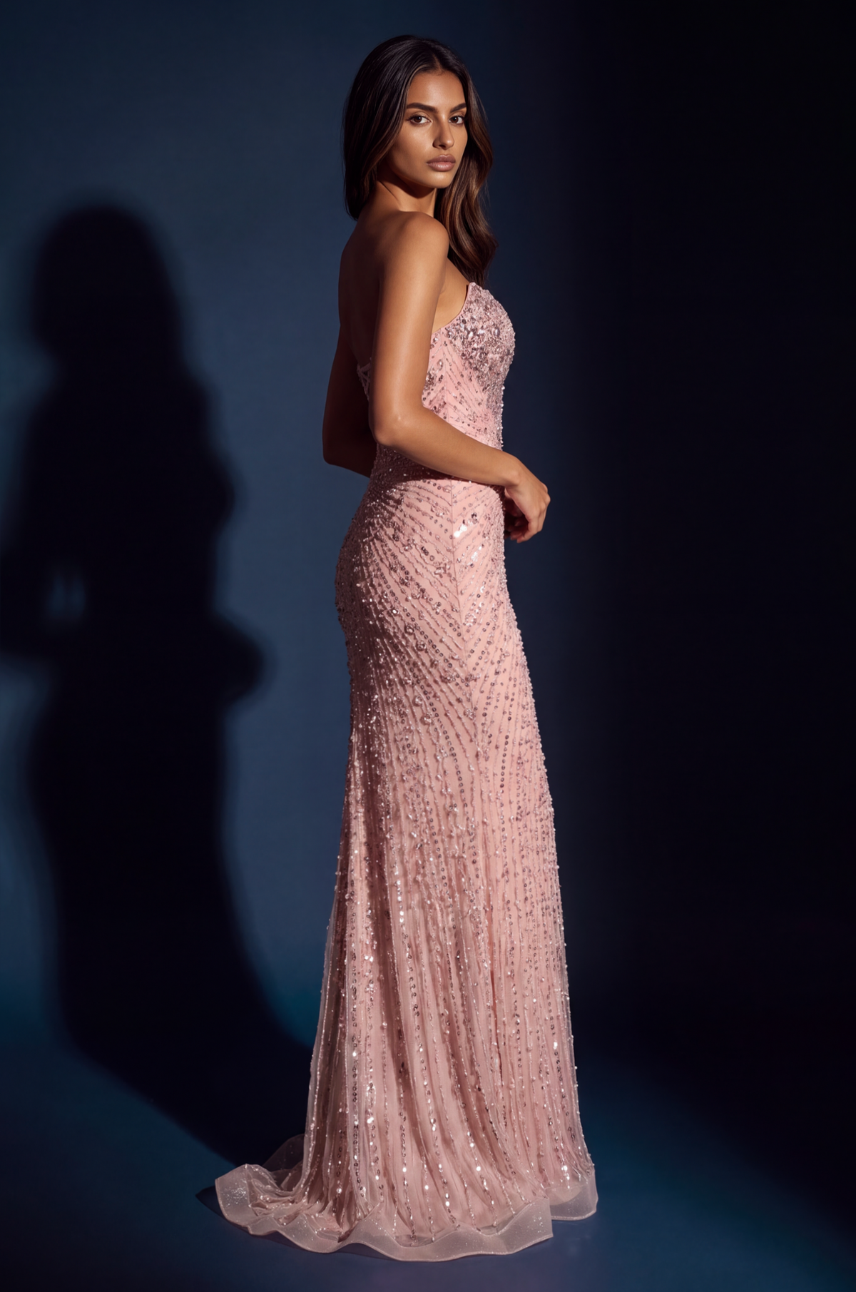 Rose view of Strapless Sweetheart Sequin Mermaid Gown, style 1664