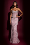 Pink Beaded Corset Fitted Peplum Couture Dress