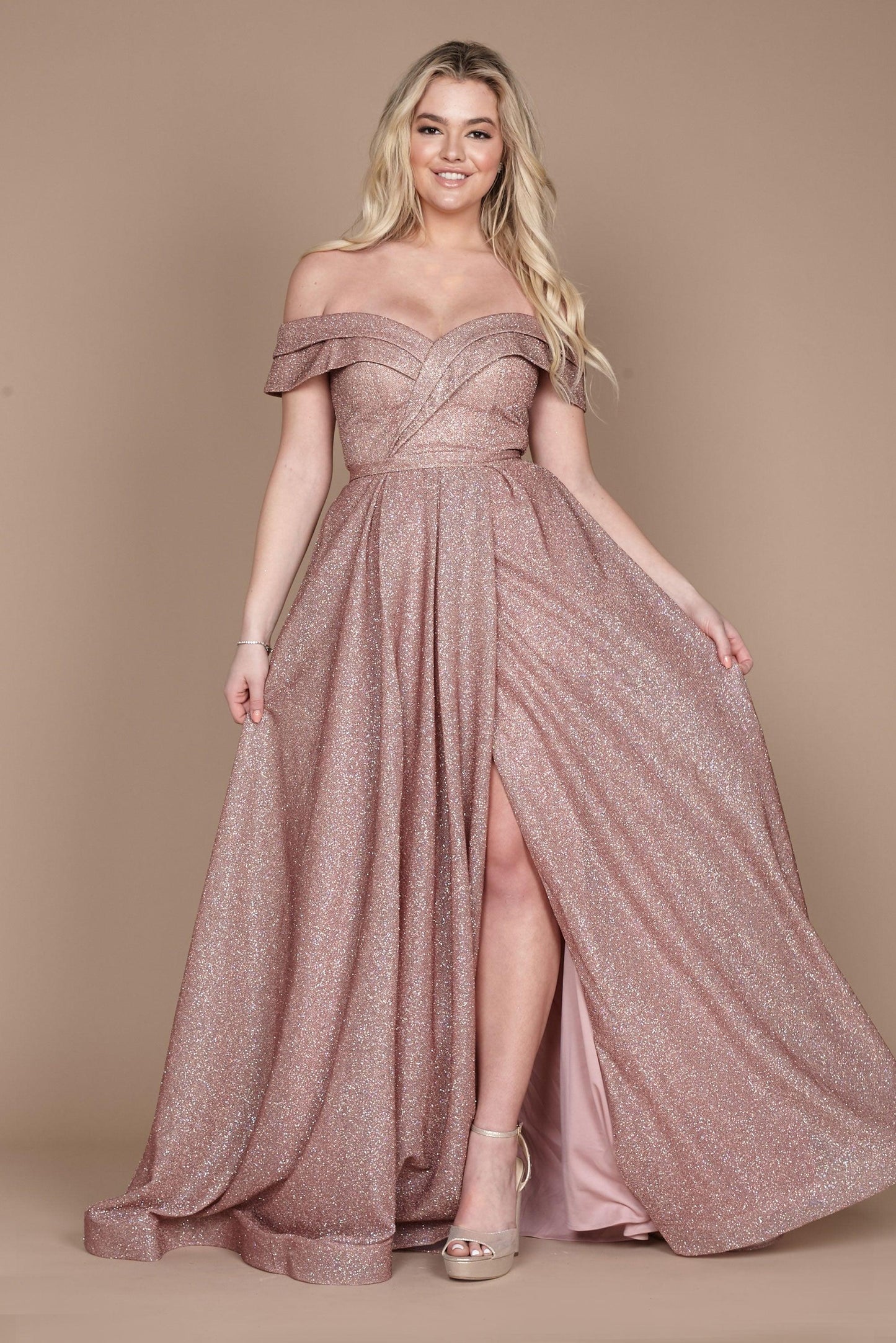Long Off Shoulder Glitter Prom Dress Wholesale