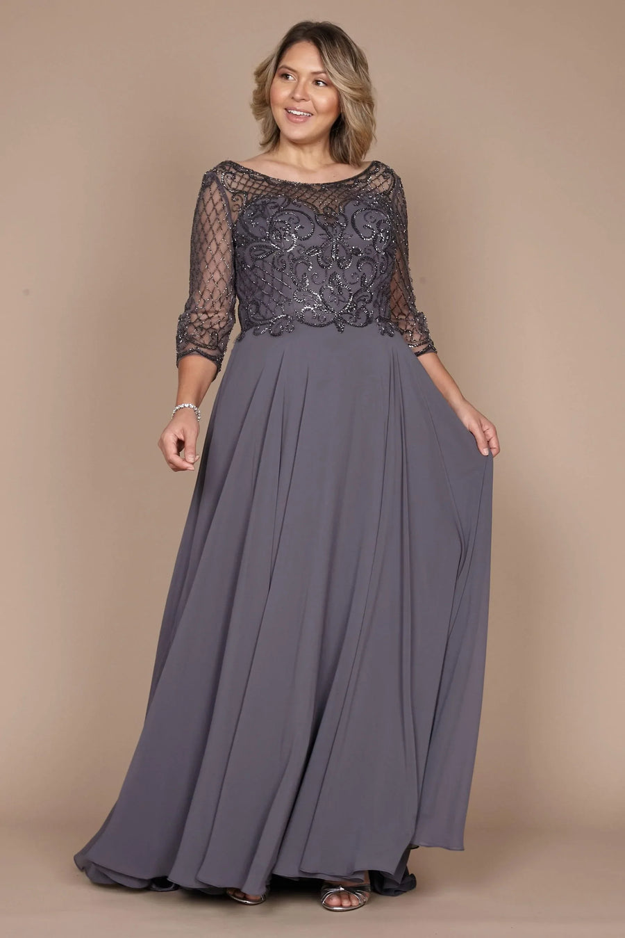 Kos Couture Long Sleeve Hand Beaded Mother of The Bride Dress