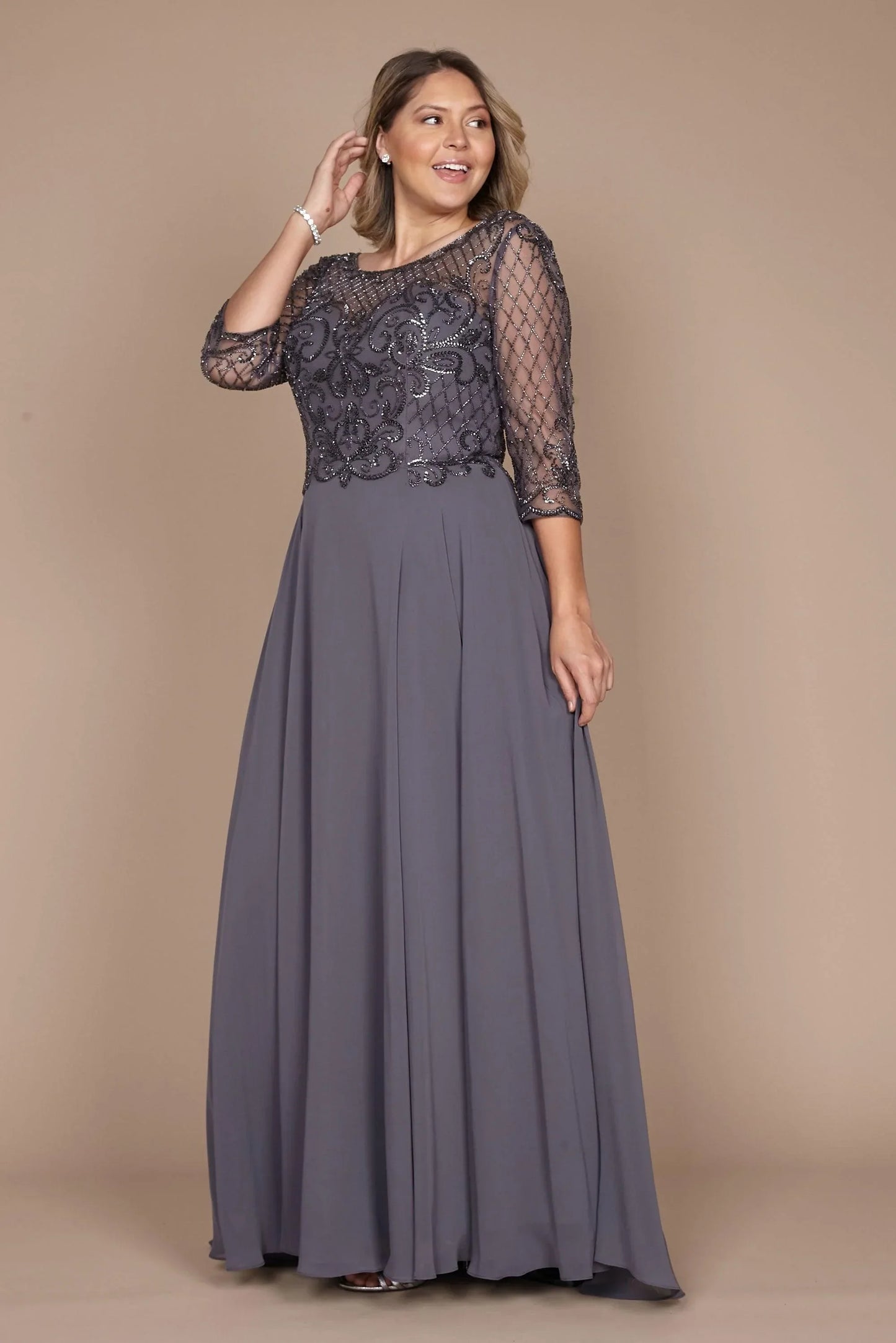 Kos Couture Long Sleeve Hand Beaded Mother of The Bride Dress