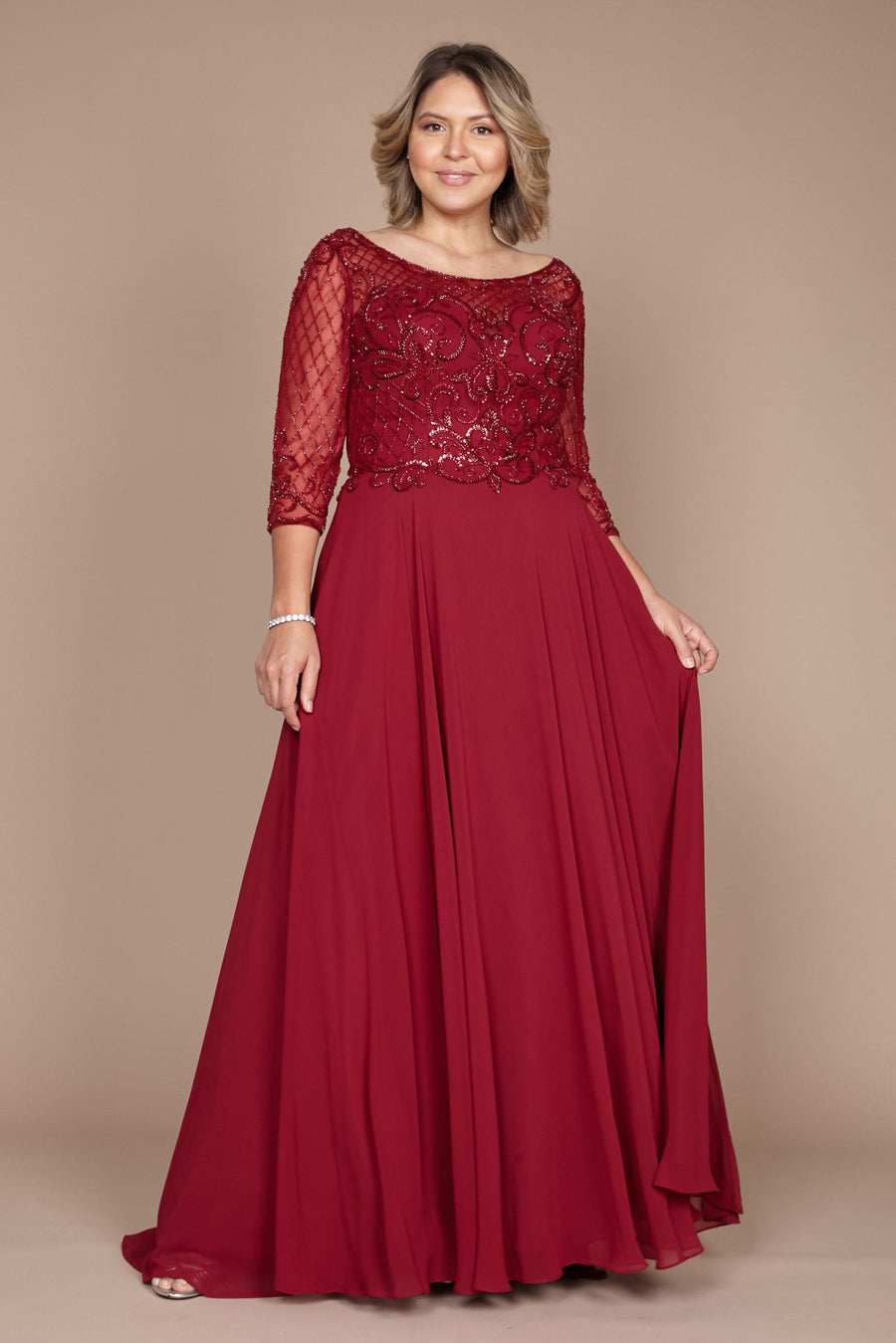Kos Couture Long Sleeve Hand Beaded Mother of The Bride Dress