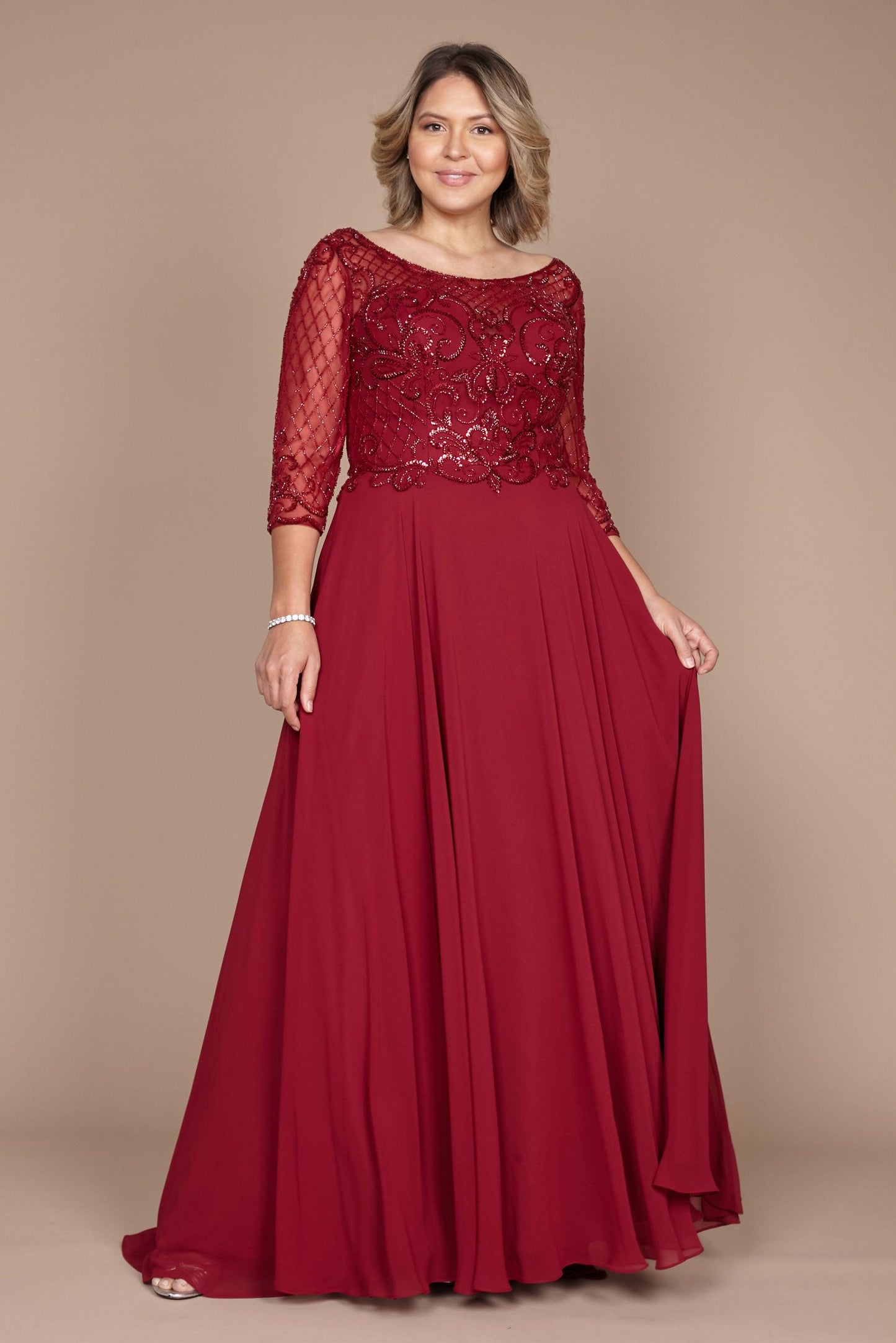 Kos Couture Long Sleeve Hand Beaded Mother of The Bride Dress