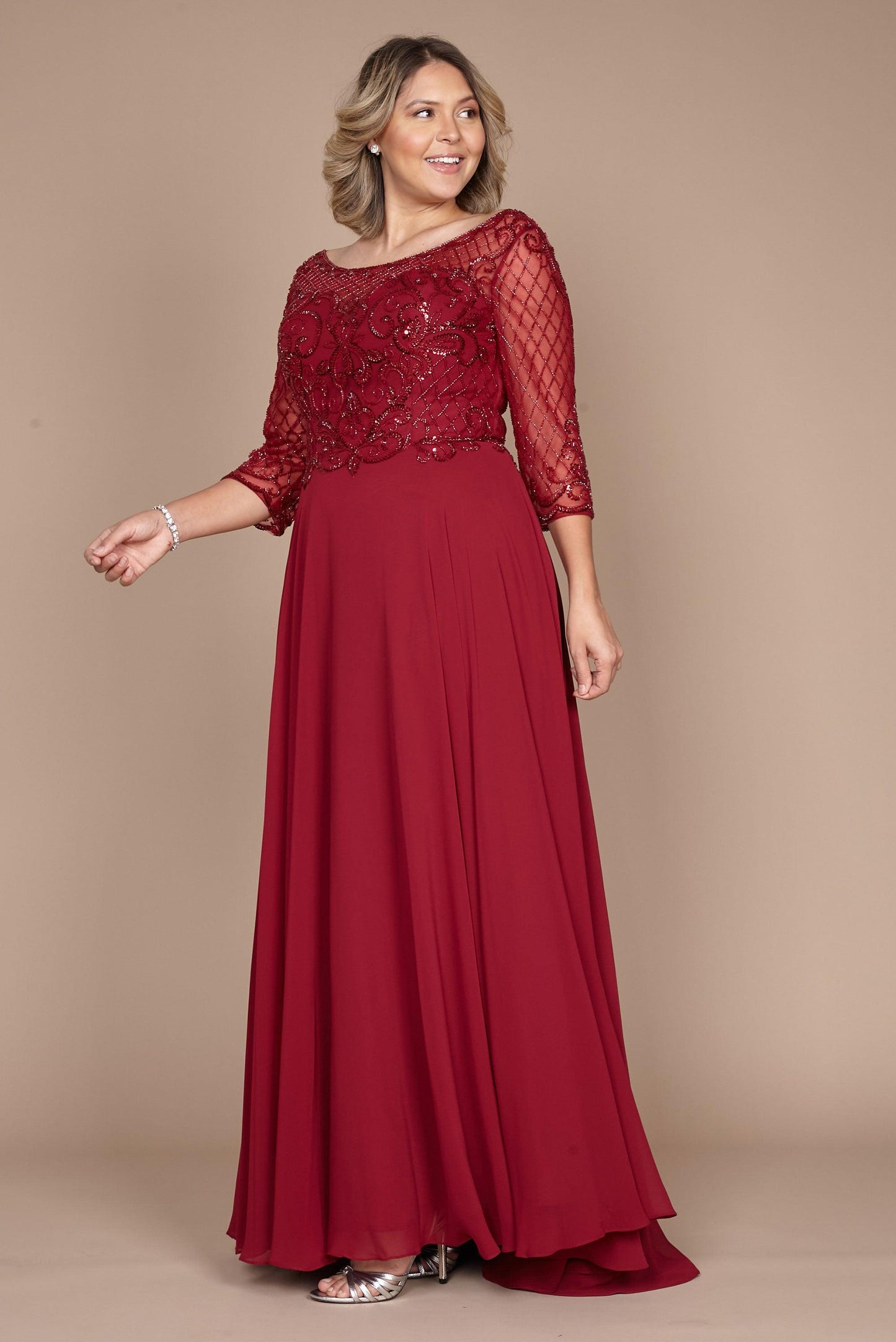 Kos Couture Long Sleeve Hand Beaded Mother of The Bride Dress