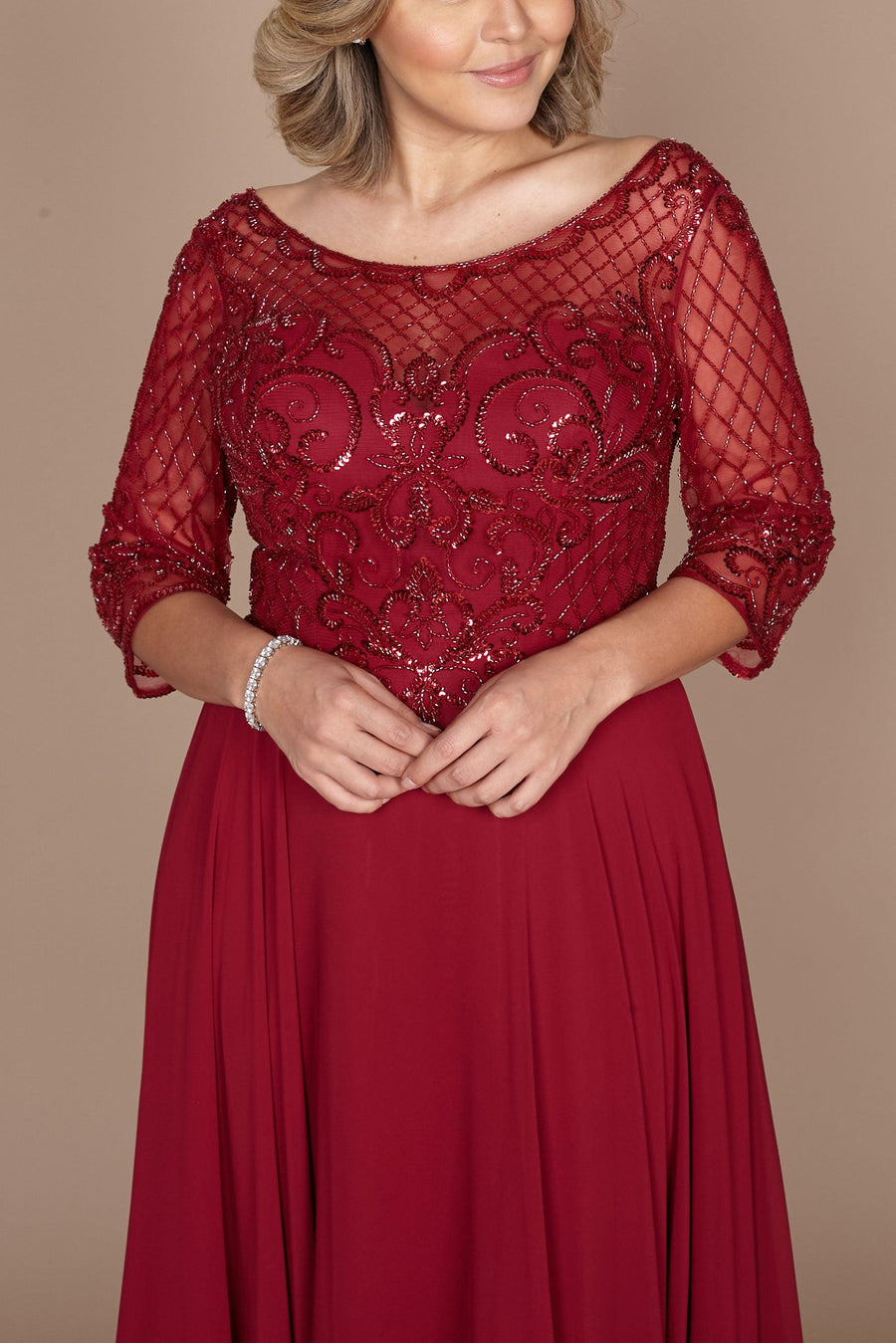 Kos Couture Long Sleeve Hand Beaded Mother of The Bride Dress