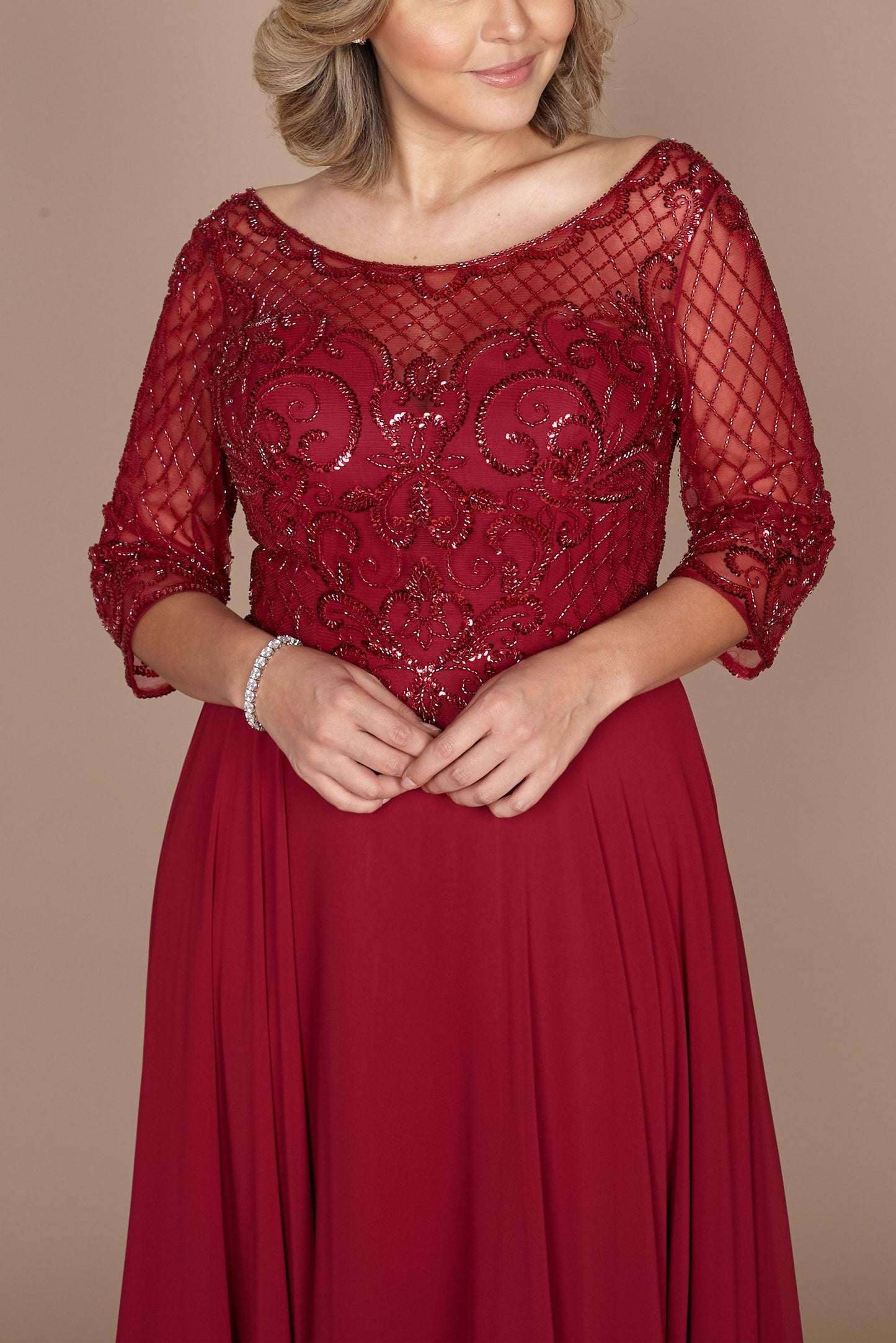 Kos Couture Long Sleeve Hand Beaded Mother of The Bride Dress