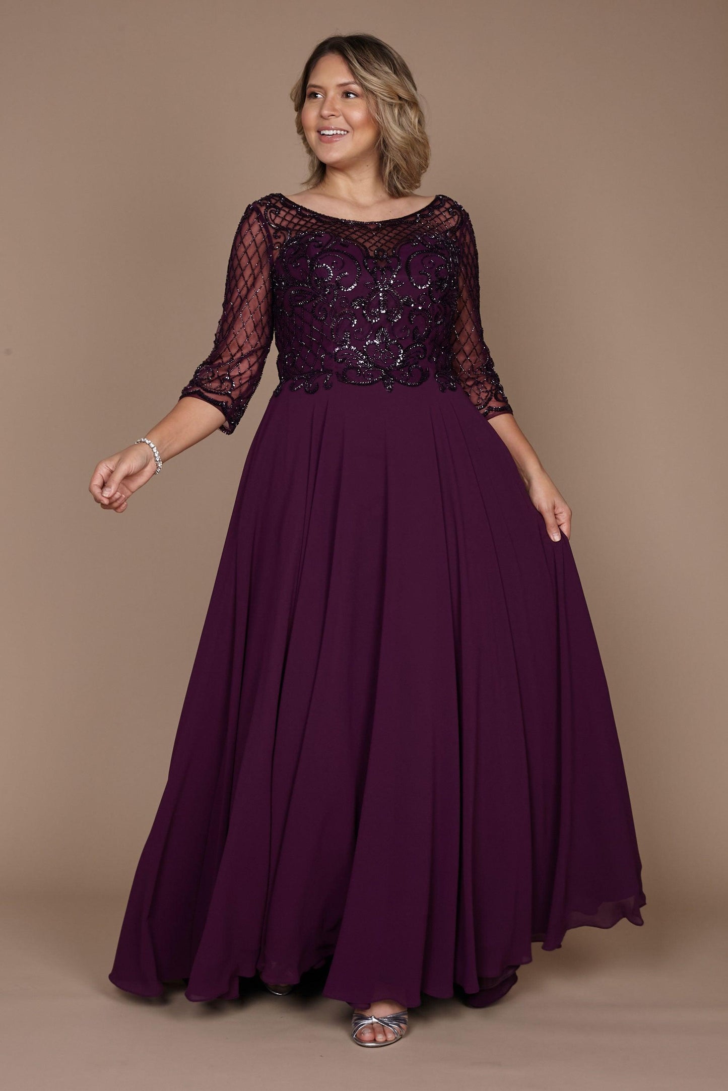 Kos Couture Long Sleeve Hand Beaded Mother of The Bride Dress