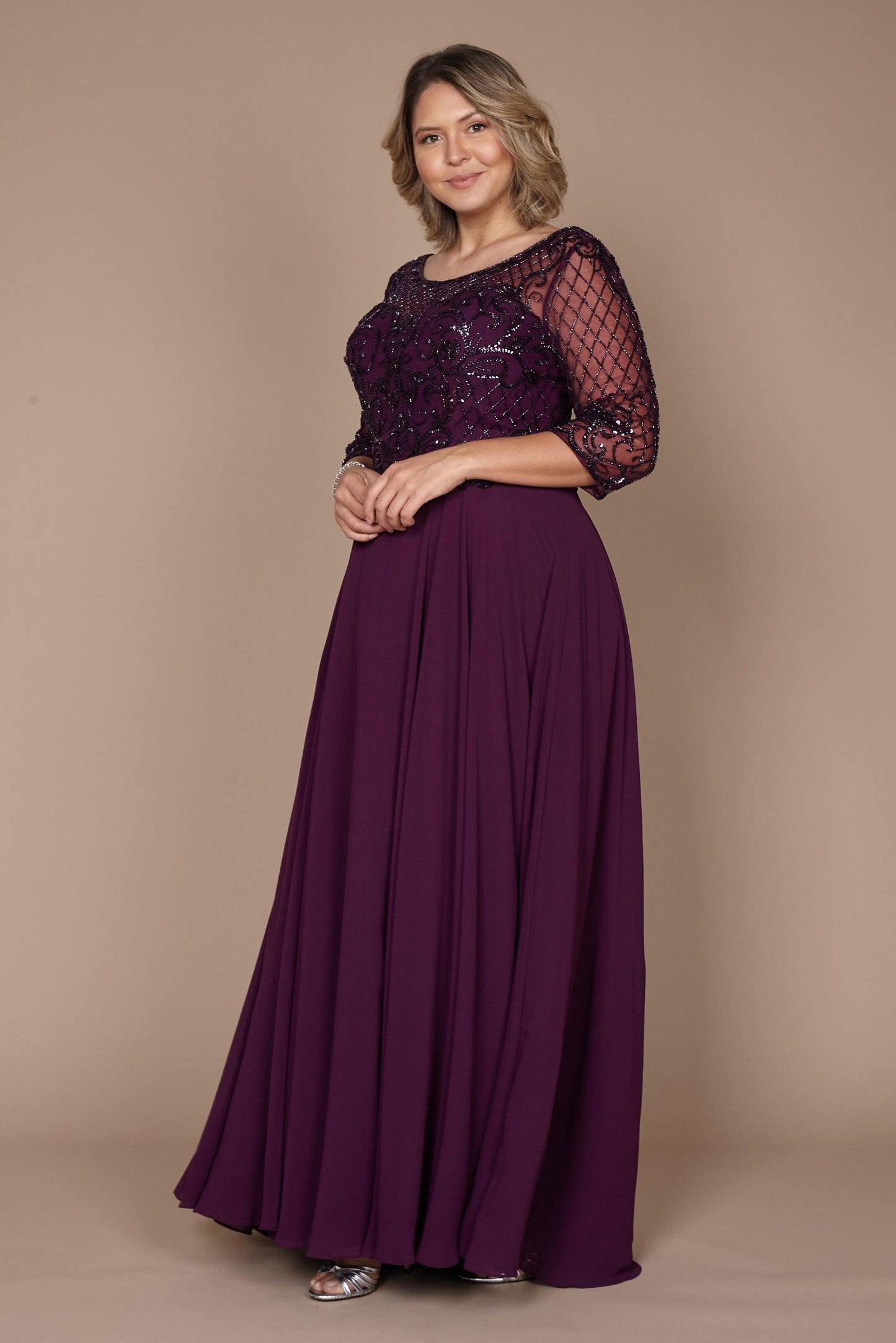 Kos Couture Long Sleeve Hand Beaded Mother of The Bride Dress