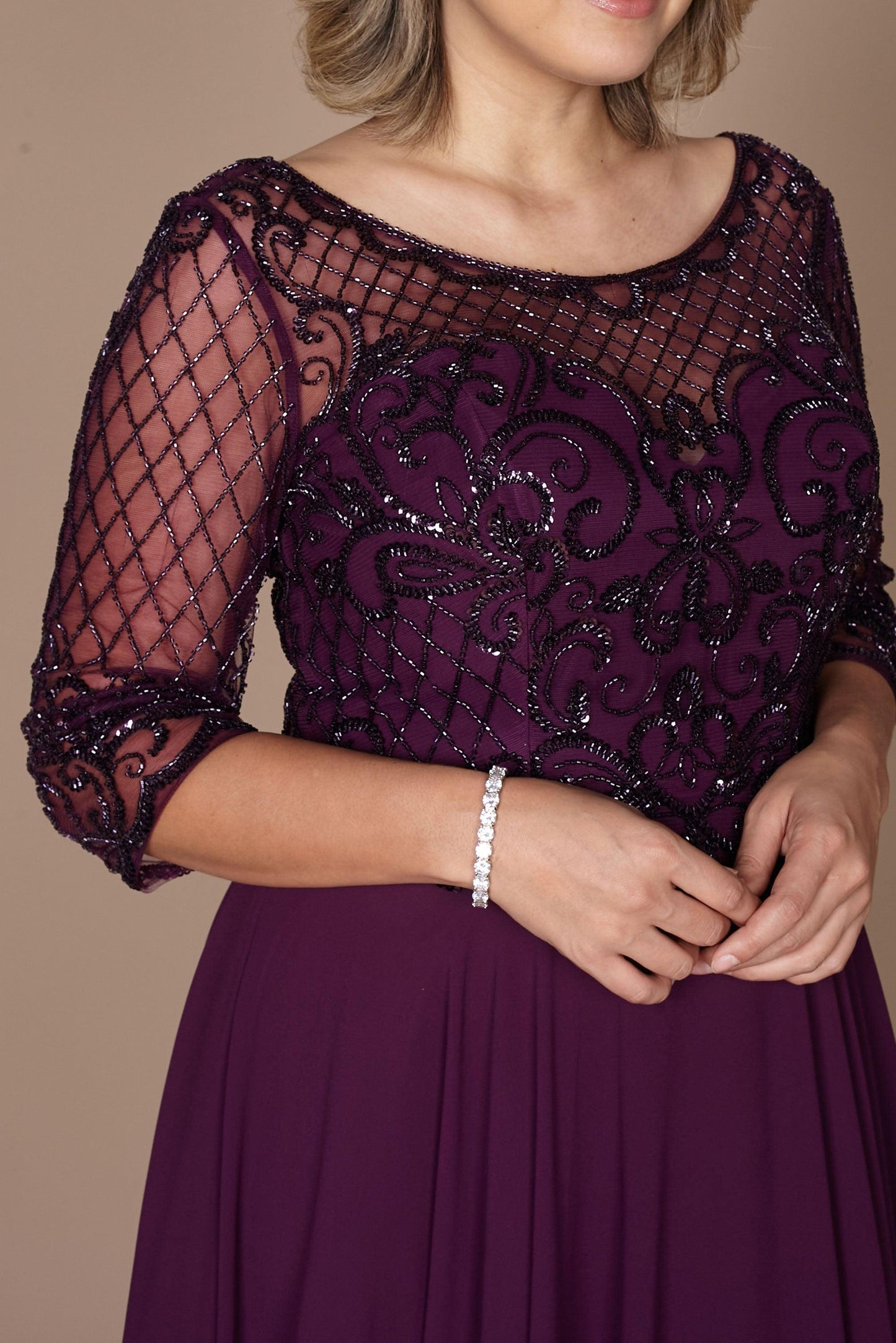 Kos Couture Long Sleeve Hand Beaded Mother of The Bride Dress